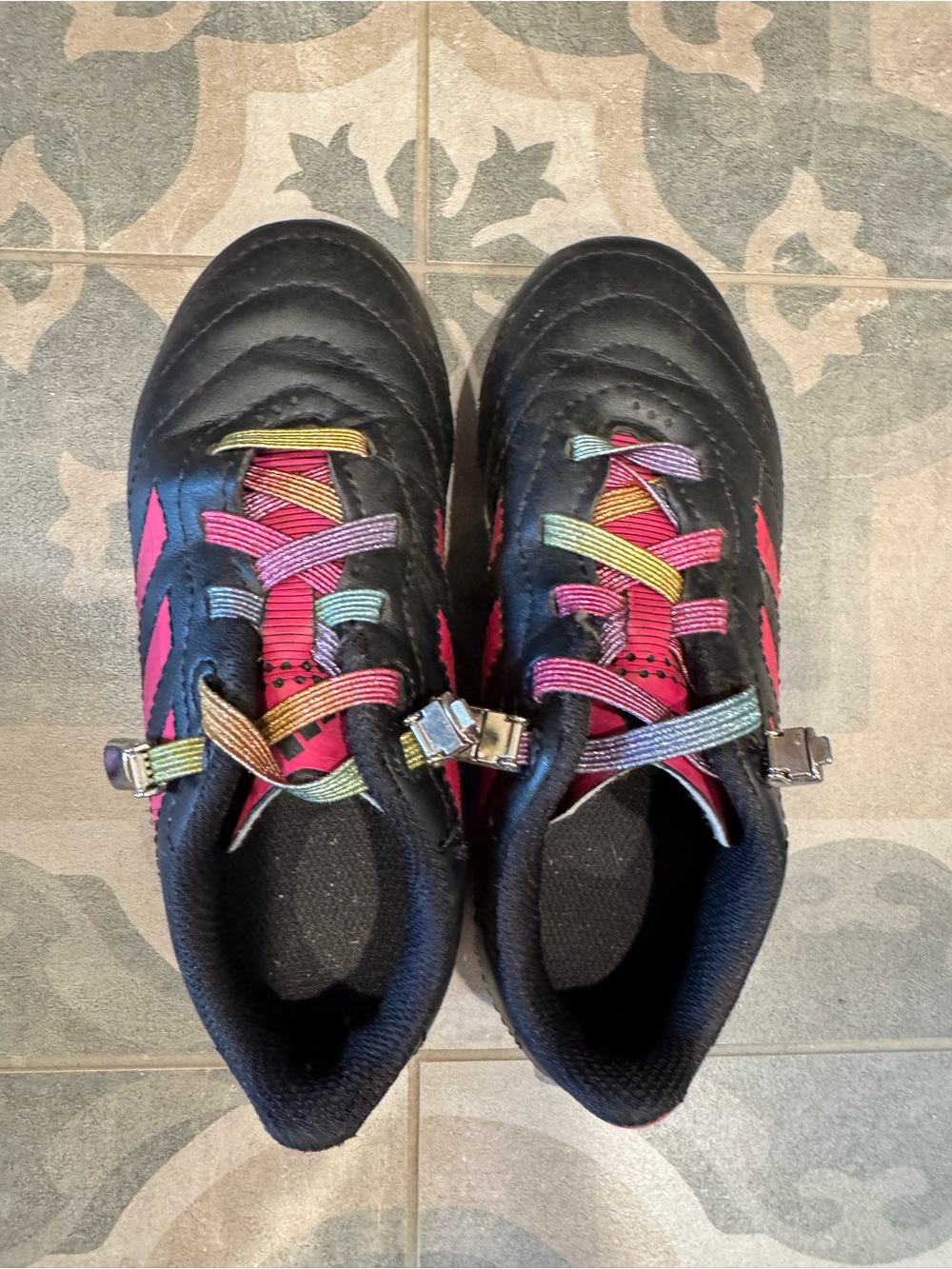 Kids Black Sneakers with Multicolor Laces